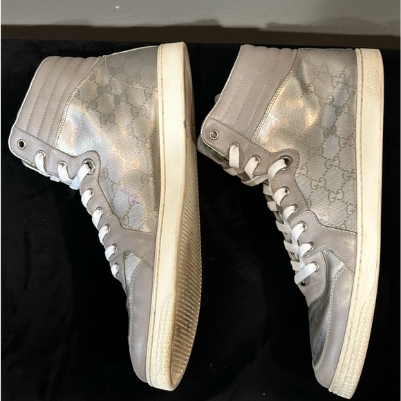 Rare find! Gucci Mens GG Silver Metallic High Top Sneaker - Size 44 EU/11 US - Picture 4 of 14